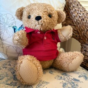 Polo Ralph Lauren Bear Tan with Red Polo Shirt Blue Pony Movable Joints Cutie!